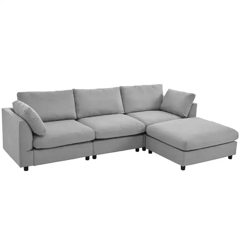 Canapé d'angle convertible en L avec pouf, canapé rembourré 3-4 places pour salon d'appartement