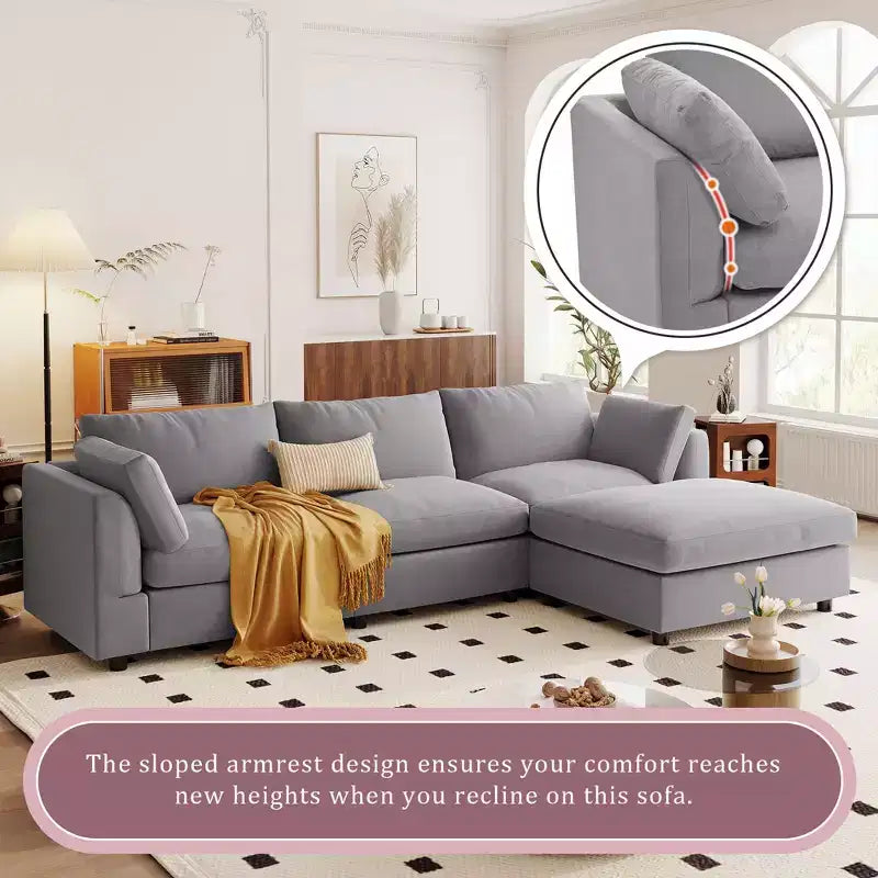 Canapé d'angle convertible en L avec pouf, canapé rembourré 3-4 places pour salon d'appartement