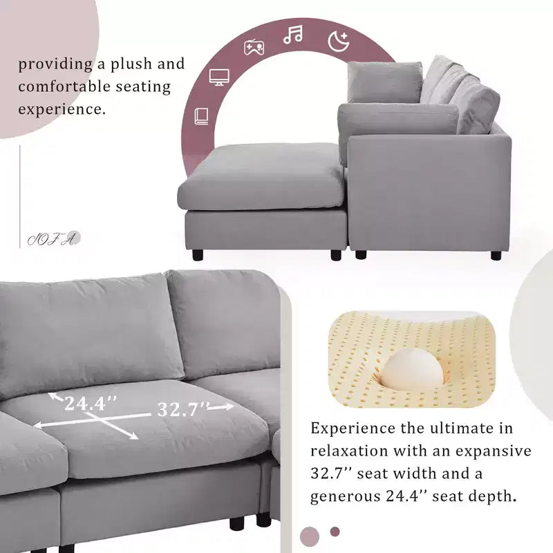 Canapé d'angle convertible en L avec pouf, canapé rembourré 3-4 places pour salon d'appartement