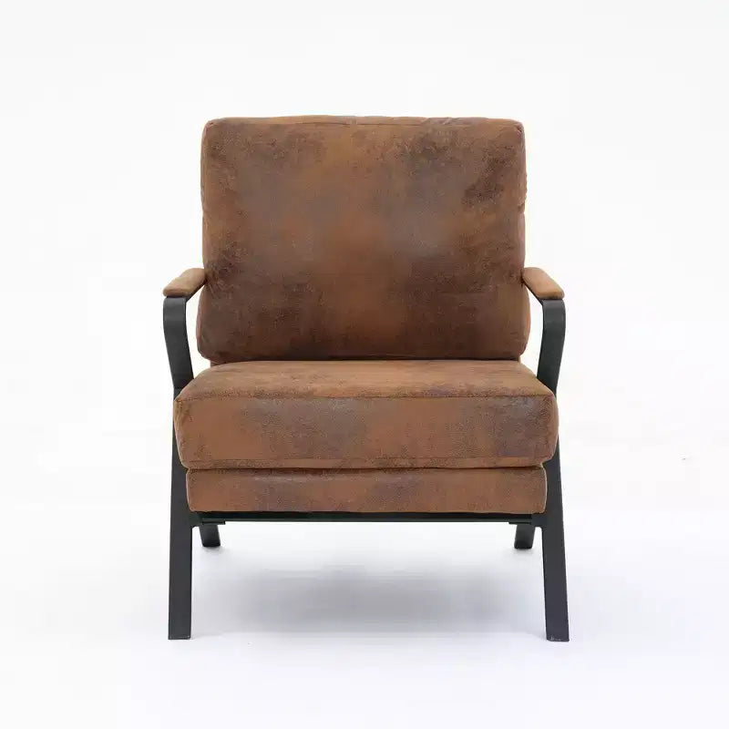 Okak Mid-Century Accent Chair with Iron Frame, Upholstered Reading Chair with Thicker Cushion, Arm Chair for Living Room, Bedroom, Brown