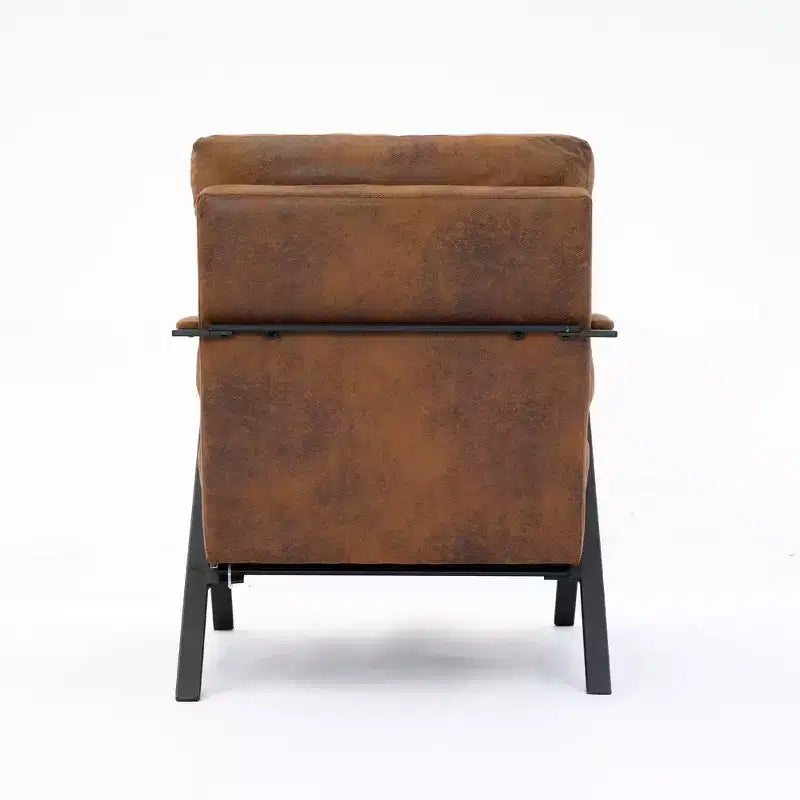 Fauteuil d'appoint Okak de style Mid-Century avec cadre en fer, fauteuil de lecture rembourré avec coussin épais, fauteuil pour salon, chambre, marron