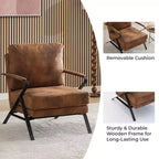 Fauteuil d'appoint Okak de style Mid-Century avec cadre en fer, fauteuil de lecture rembourré avec coussin épais, fauteuil pour salon, chambre, marron