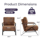 Fauteuil d'appoint Okak de style Mid-Century avec cadre en fer, fauteuil de lecture rembourré avec coussin épais, fauteuil pour salon, chambre, marron