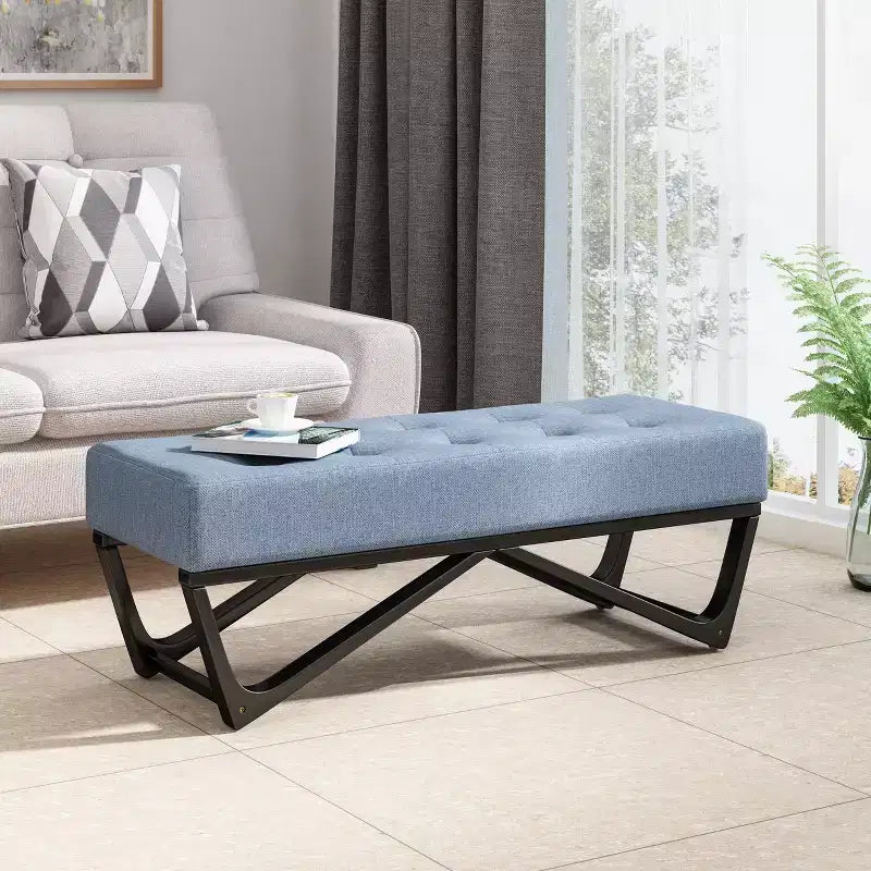 Ottoman rectangulaire Okak avec coussin, banc de bout de lit avec pieds élégants, repose-pieds pour salon, chambre à coucher, entrée