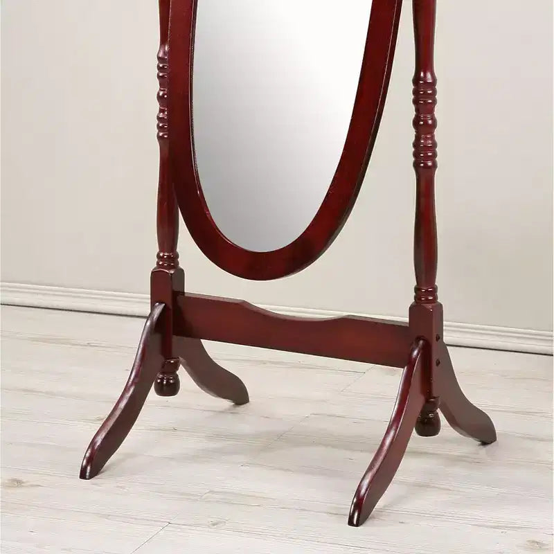 Miroir de plain-pied traditionnel TUYOHW avec support, miroir psyché ovale sur pied avec cadre en bois, miroir pivotant inclinable pour chambre à coucher, salon