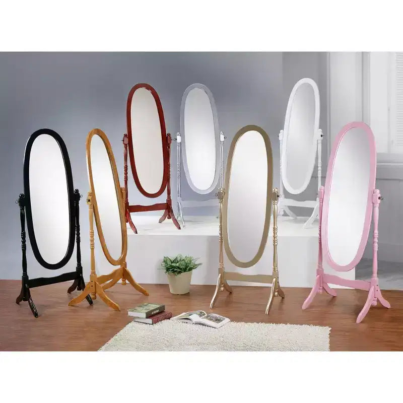 Miroir de plain-pied traditionnel TUYOHW avec support, miroir psyché ovale sur pied avec cadre en bois, miroir pivotant inclinable pour chambre à coucher, salon