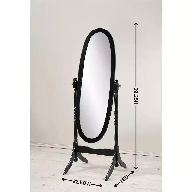 Miroir de plain-pied traditionnel TUYOHW avec support, miroir psyché ovale sur pied avec cadre en bois, miroir pivotant inclinable pour chambre à coucher, salon