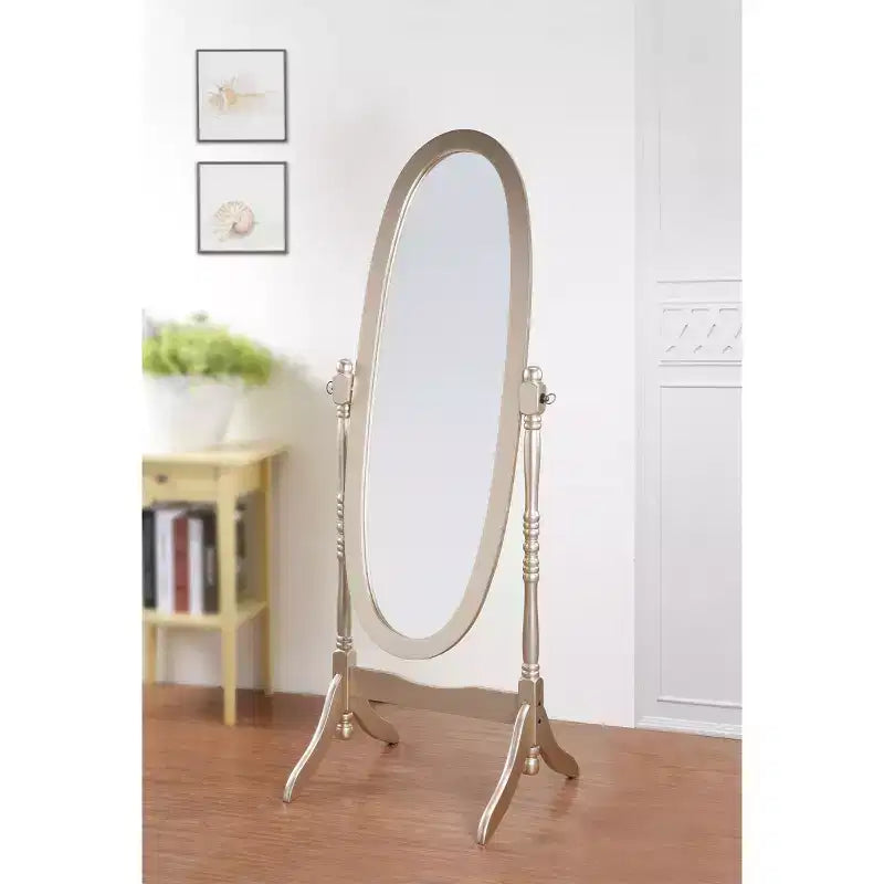 Miroir de plain-pied traditionnel TUYOHW avec support, miroir psyché ovale sur pied avec cadre en bois, miroir pivotant inclinable pour chambre à coucher, salon