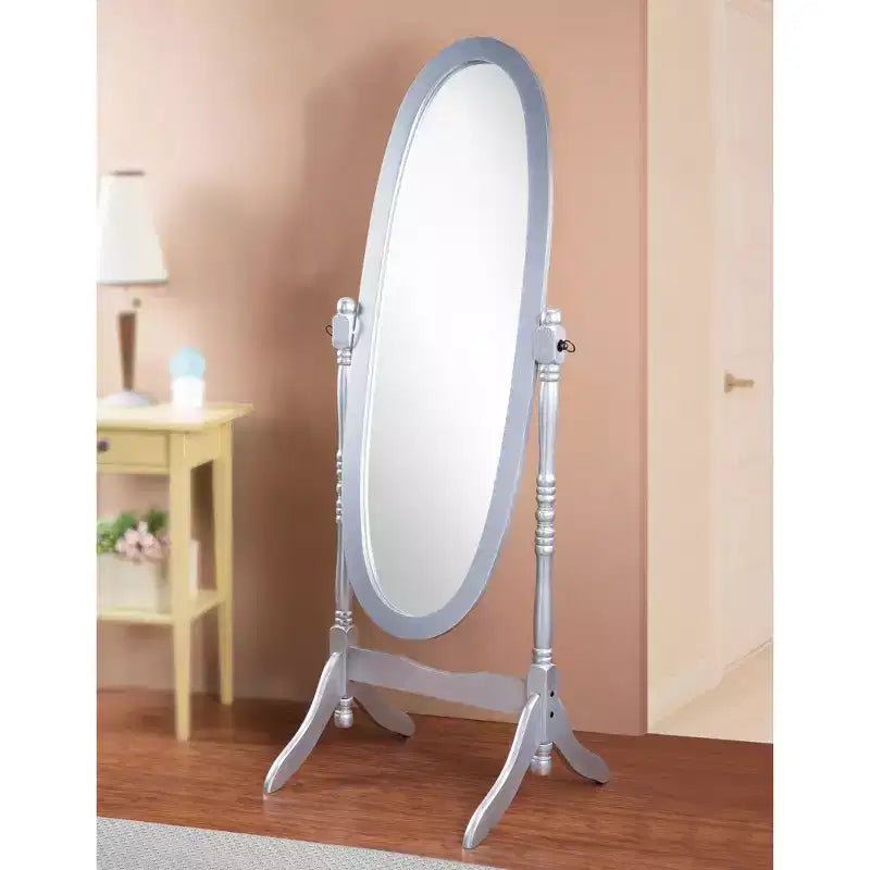 Miroir de plain-pied traditionnel TUYOHW avec support, miroir psyché ovale sur pied avec cadre en bois, miroir pivotant inclinable pour chambre à coucher, salon