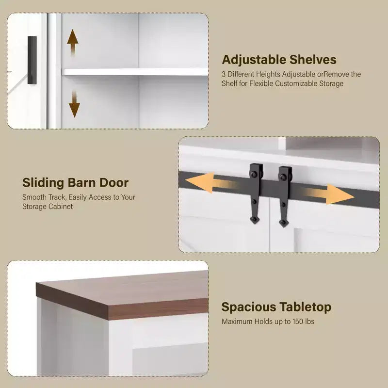 Meuble TV de ferme pour téléviseur de plus de 75 pouces, meuble de divertissement de 70 pouces avec armoires de rangement et porte coulissante de style grange, console multimédia pour salon