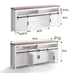 Meuble TV de ferme pour téléviseur de plus de 75 pouces, meuble de divertissement de 70 pouces avec armoires de rangement et porte coulissante de style grange, console multimédia pour salon