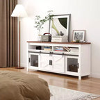 Meuble TV de ferme pour téléviseur de plus de 75 pouces, meuble de divertissement de 70 pouces avec armoires de rangement et porte coulissante de style grange, console multimédia pour salon