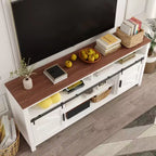 Meuble TV de ferme pour téléviseur de plus de 75 pouces, meuble de divertissement de 70 pouces avec armoires de rangement et porte coulissante de style grange, console multimédia pour salon