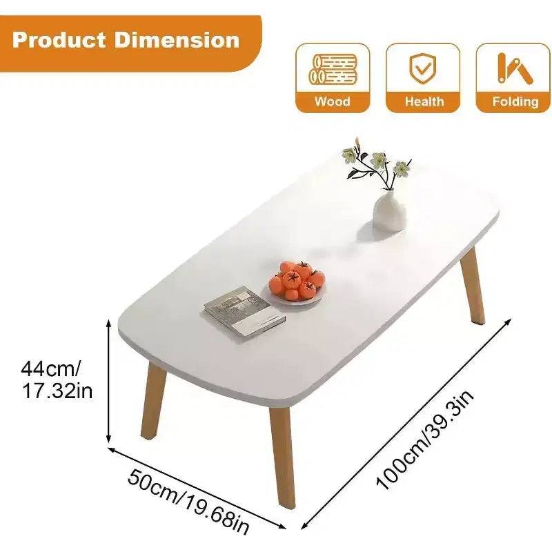 39,9 Table basse pliable en bois, Table d'appoint pliable pour petits espaces, Table d'étude basse pour s'asseoir au sol pour chambre à coucher, bureau, appartement