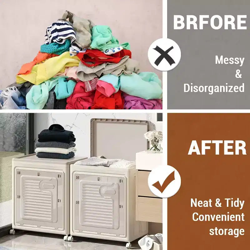 COZONY Panier à Linge Roulant avec Couvercle, Grande Capacité de 150L, Paniers à Linge Pliables en Plastique avec Roues, Boîtes de Rangement Pliables et Robustes