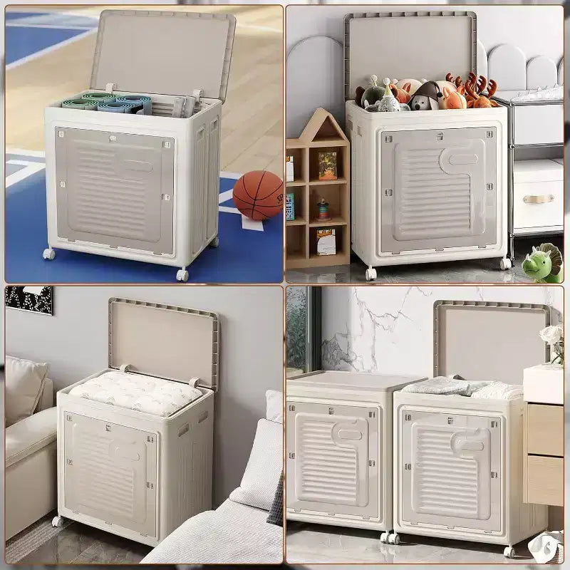 COZONY Panier à Linge Roulant avec Couvercle, Grande Capacité de 150L, Paniers à Linge Pliables en Plastique avec Roues, Boîtes de Rangement Pliables et Robustes