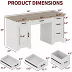 Bureau exécutif de ferme avec rangement, Bureau d'écriture en bois avec 5 tiroirs et armoire, Table d'ordinateur rustique pour salon, chambre à coucher, bureau