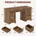 Bureau exécutif de ferme avec rangement, Bureau d'écriture en bois avec 5 tiroirs et armoire, Table d'ordinateur rustique pour salon, chambre à coucher, bureau