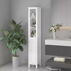 Armoire de rangement de salle de bain haute de 170 cm avec étagères réglables, armoire autoportante étroite à 1 porte avec dispositif anti-basculement, compartiments ouverts, pour petits espaces domestiques
