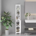 Armoire de rangement de salle de bain haute de 170 cm avec étagères réglables, armoire autoportante étroite à 1 porte avec dispositif anti-basculement, compartiments ouverts, pour petits espaces domestiques
