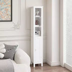 Armoire de rangement de salle de bain haute de 170 cm avec étagères réglables, armoire autoportante étroite à 1 porte avec dispositif anti-basculement, compartiments ouverts, pour petits espaces domestiques
