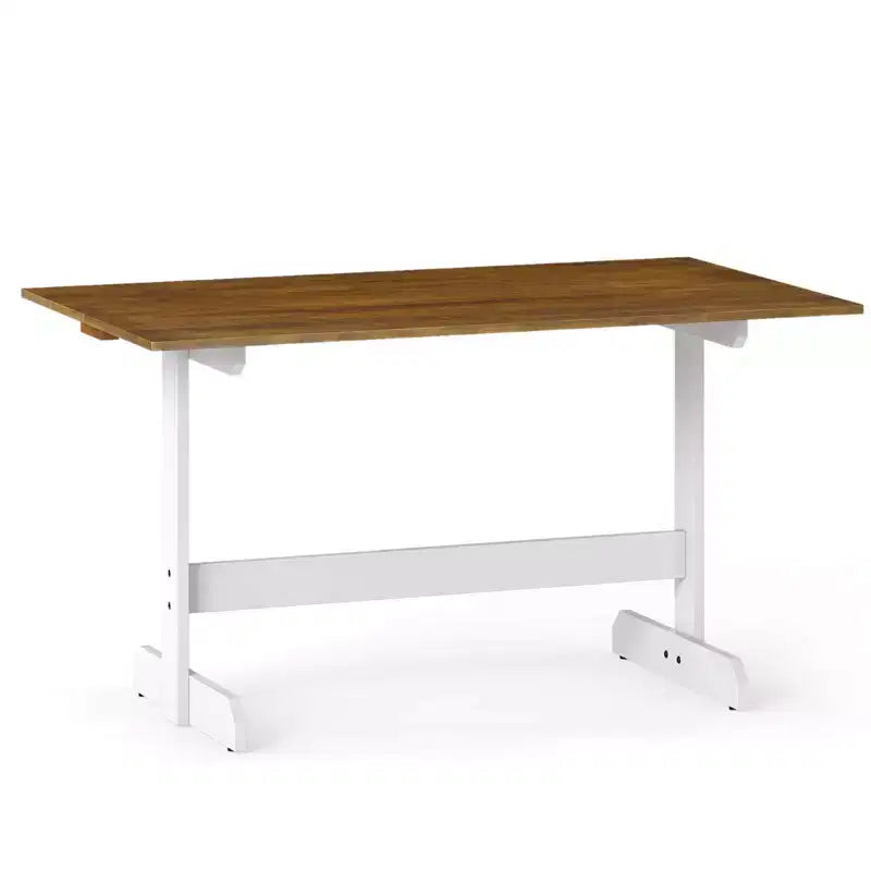 Costway Table de Salle à Manger 55" pour 4 à 6 Personnes, Table de Cuisine Rectangulaire avec Piétement en Bois Noyer + Blanc