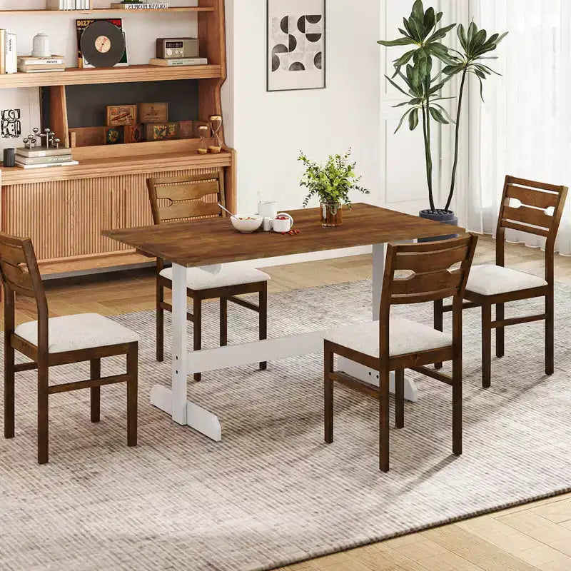 Costway Table de Salle à Manger 55" pour 4 à 6 Personnes, Table de Cuisine Rectangulaire avec Piétement en Bois Noyer + Blanc