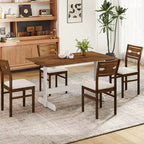 Costway Table de Salle à Manger 55" pour 4 à 6 Personnes, Table de Cuisine Rectangulaire avec Piétement en Bois Noyer + Blanc