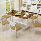 Costway Table de Salle à Manger 55" pour 4 à 6 Personnes, Table de Cuisine Rectangulaire avec Piétement en Bois Noyer + Blanc