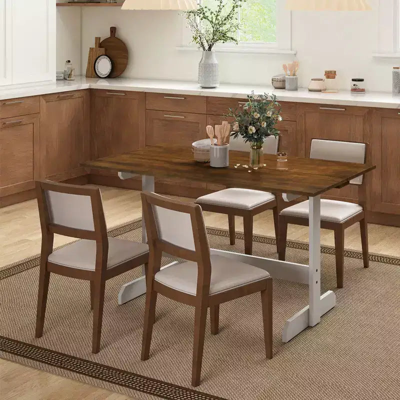 Costway Table de Salle à Manger 55" pour 4 à 6 Personnes, Table de Cuisine Rectangulaire avec Piétement en Bois Noyer + Blanc