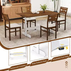 Costway Table de Salle à Manger 55" pour 4 à 6 Personnes, Table de Cuisine Rectangulaire avec Piétement en Bois Noyer + Blanc