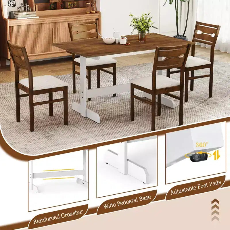 Costway Table de Salle à Manger 55" pour 4 à 6 Personnes, Table de Cuisine Rectangulaire avec Piétement en Bois Noyer + Blanc
