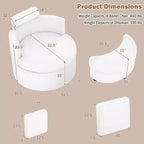 Fauteuil d'appoint pivotant Costway 360° avec pouf de rangement demi-lune et 3 coussins amovibles, blanc/terracotta