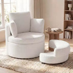 Fauteuil d'appoint pivotant Costway 360° avec pouf de rangement demi-lune et 3 coussins amovibles, blanc/terracotta