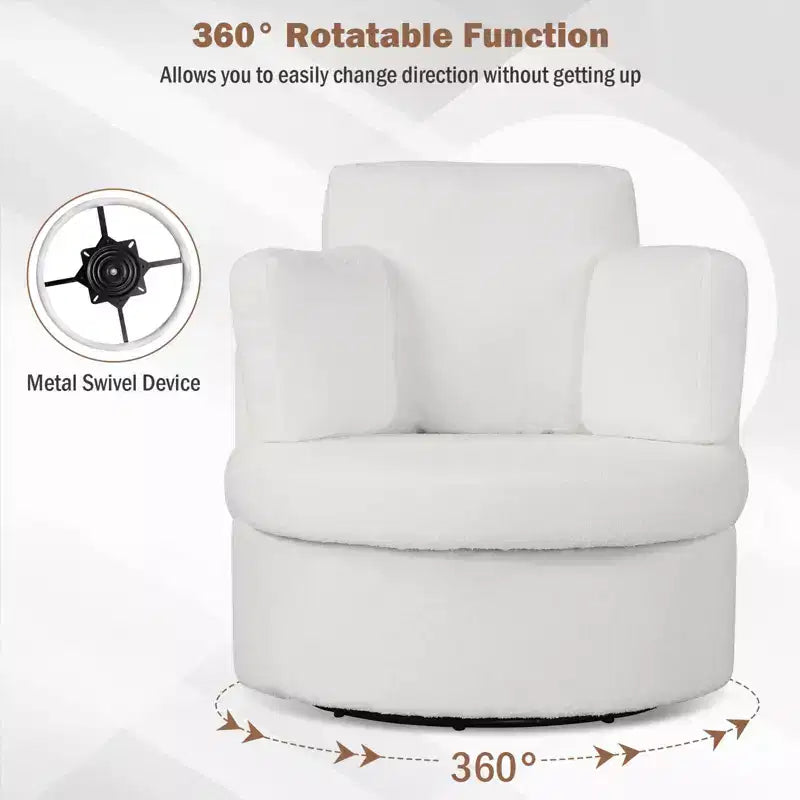 Fauteuil d'appoint pivotant Costway 360° avec pouf de rangement demi-lune et 3 coussins amovibles, blanc/terracotta