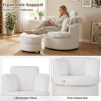 Fauteuil d'appoint pivotant Costway 360° avec pouf de rangement demi-lune et 3 coussins amovibles, blanc/terracotta