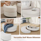 Fauteuil d'appoint pivotant Costway 360° avec pouf de rangement demi-lune et 3 coussins amovibles, blanc/terracotta