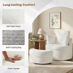 Fauteuil d'appoint pivotant Costway 360° avec pouf de rangement demi-lune et 3 coussins amovibles, blanc/terracotta