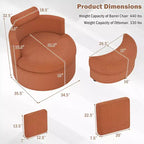 Fauteuil d'appoint pivotant Costway 360° avec pouf de rangement demi-lune et 3 coussins amovibles, blanc/terracotta