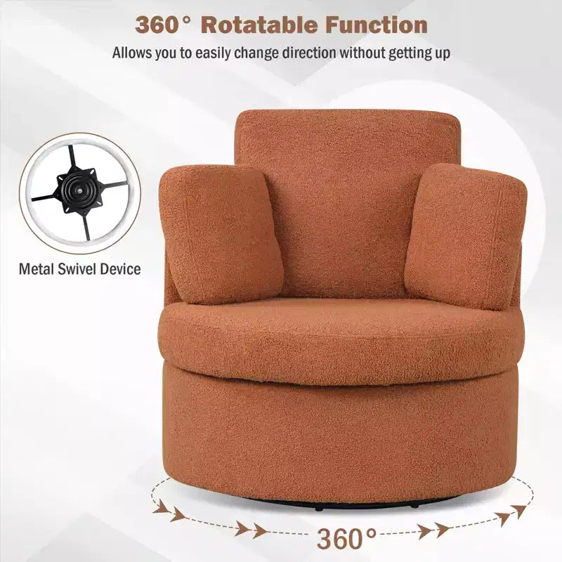 Fauteuil d'appoint pivotant Costway 360° avec pouf de rangement demi-lune et 3 coussins amovibles, blanc/terracotta