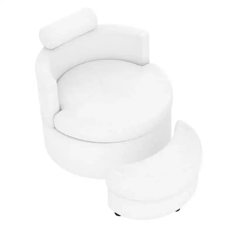 Fauteuil d'appoint pivotant Costway 360° avec pouf de rangement demi-lune et 3 coussins amovibles, blanc/terracotta