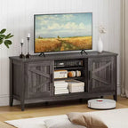 Meuble TV de ferme Costway pour téléviseurs jusqu'à 65 pouces, centre de divertissement avec 2 placards de rangement, gris