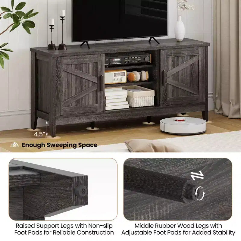 Meuble TV de ferme Costway pour téléviseurs jusqu'à 65 pouces, centre de divertissement avec 2 placards de rangement, gris