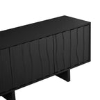 Meuble TV Whisen de style rétro en grain de bois, console média rustique, meuble TV à base robuste avec porte ondulée pour téléviseurs jusqu'à 75 pouces