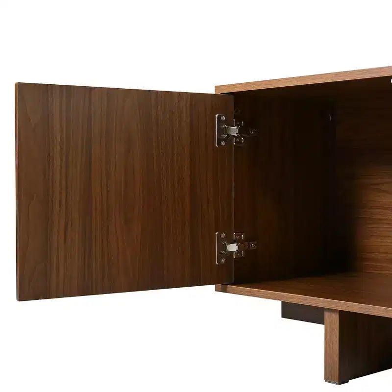 Meuble TV Whisen de style rétro en grain de bois, console média rustique, meuble TV à base robuste avec porte ondulée pour téléviseurs jusqu'à 75 pouces