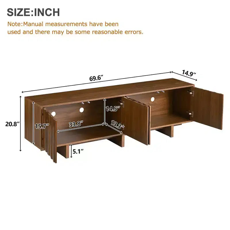 Meuble TV Whisen de style rétro en grain de bois, console média rustique, meuble TV à base robuste avec porte ondulée pour téléviseurs jusqu'à 75 pouces