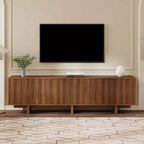 Meuble TV Whisen de style rétro en grain de bois, console média rustique, meuble TV à base robuste avec porte ondulée pour téléviseurs jusqu'à 75 pouces