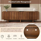 Meuble TV Whisen de style rétro en grain de bois, console média rustique, meuble TV à base robuste avec porte ondulée pour téléviseurs jusqu'à 75 pouces