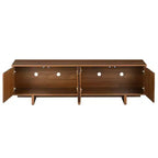 Meuble TV Whisen de style rétro en grain de bois, console média rustique, meuble TV à base robuste avec porte ondulée pour téléviseurs jusqu'à 75 pouces