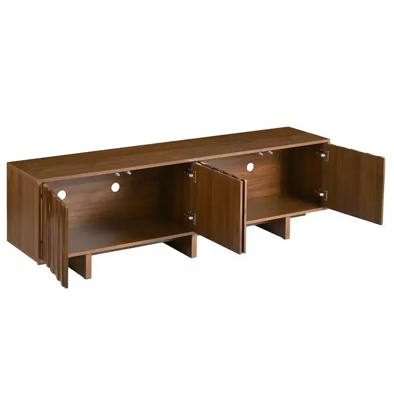 Meuble TV Whisen de style rétro en grain de bois, console média rustique, meuble TV à base robuste avec porte ondulée pour téléviseurs jusqu'à 75 pouces